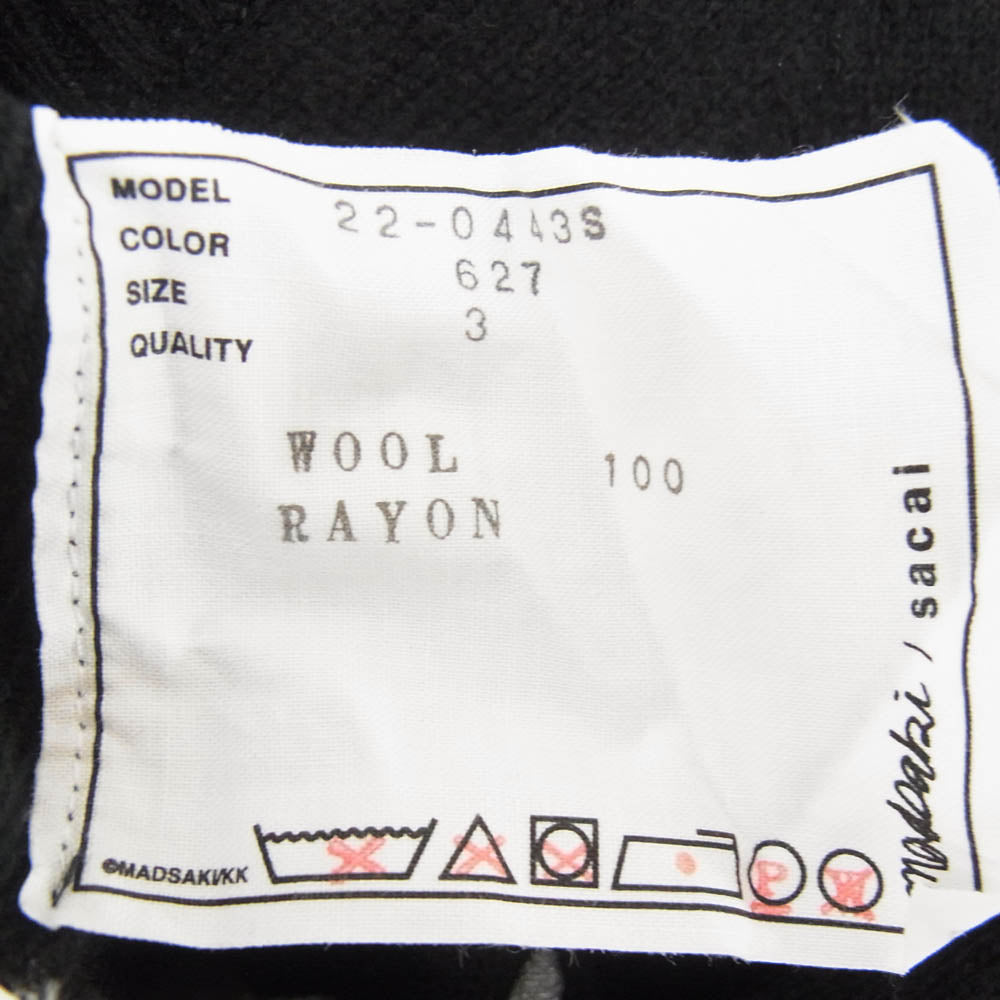 Sacai サカイ 22AW 22-0443S MADSAKI Embroidery Knit Pullover マサキ エンブロイダリー プルオーバー ニット セーター ブラック系 3【中古】
