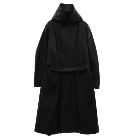 Yohji Yamamoto POUR HOMME ヨウジヤマモトプールオム 24AW HO-C99-703 ISAMU KATAYAMA BACKLASH イサムカタヤマバックラッシュ カウレザー フーデッド コート ブラック系 2【中古】