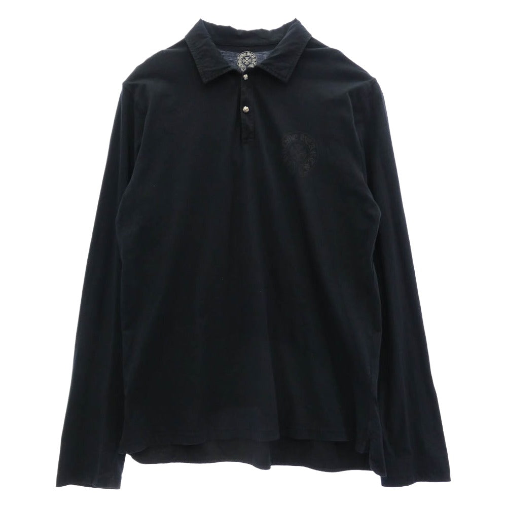 CHROME HEARTS クロムハーツ（原本無） クロスボールボタン ホースシュープリント 長袖 ポロシャツ ダークネイビー系 L【中古】