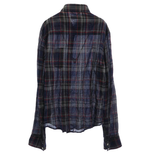 CHROME HEARTS クロムハーツ（原本無） BSフレアボタン 袖レザーパッチ 長袖 チェック シャツ グレー系 ネイビー系 M【中古】