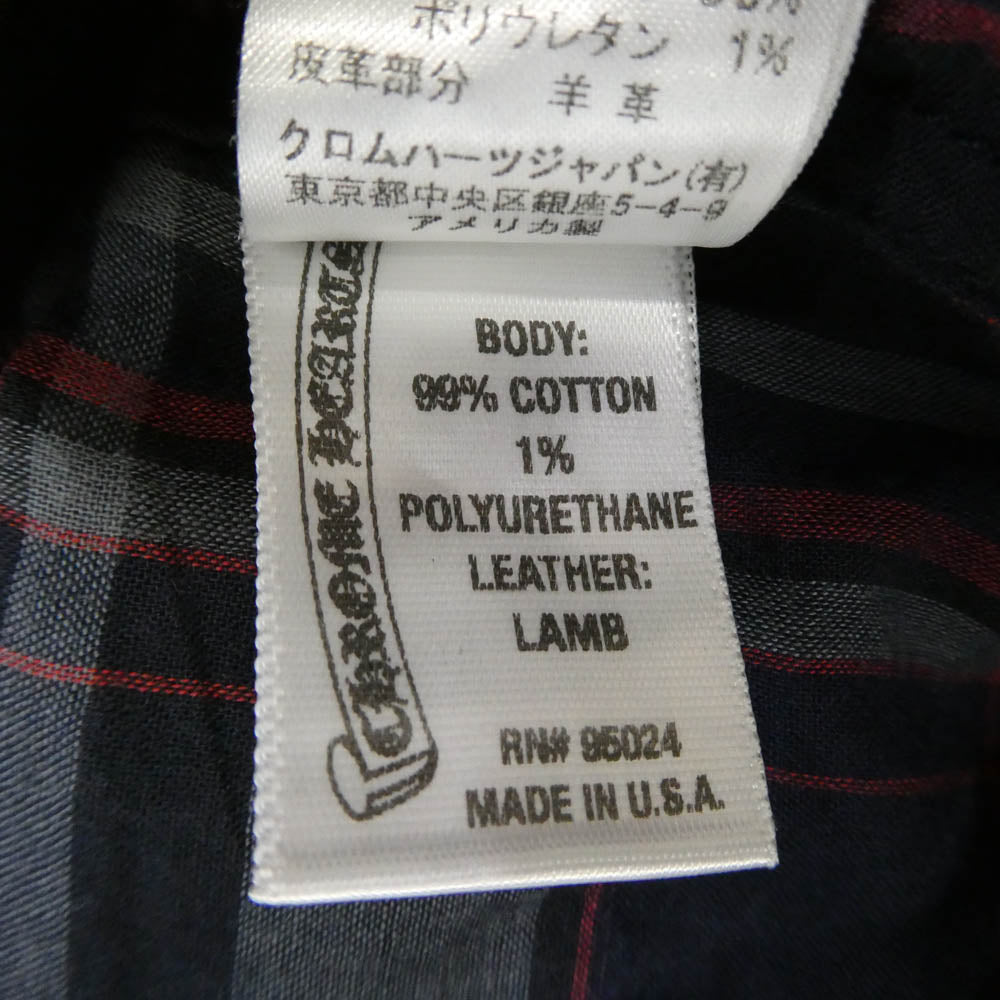 CHROME HEARTS クロムハーツ（原本無） BSフレアボタン 袖レザーパッチ 長袖 チェック シャツ グレー系 ネイビー系 M【中古】