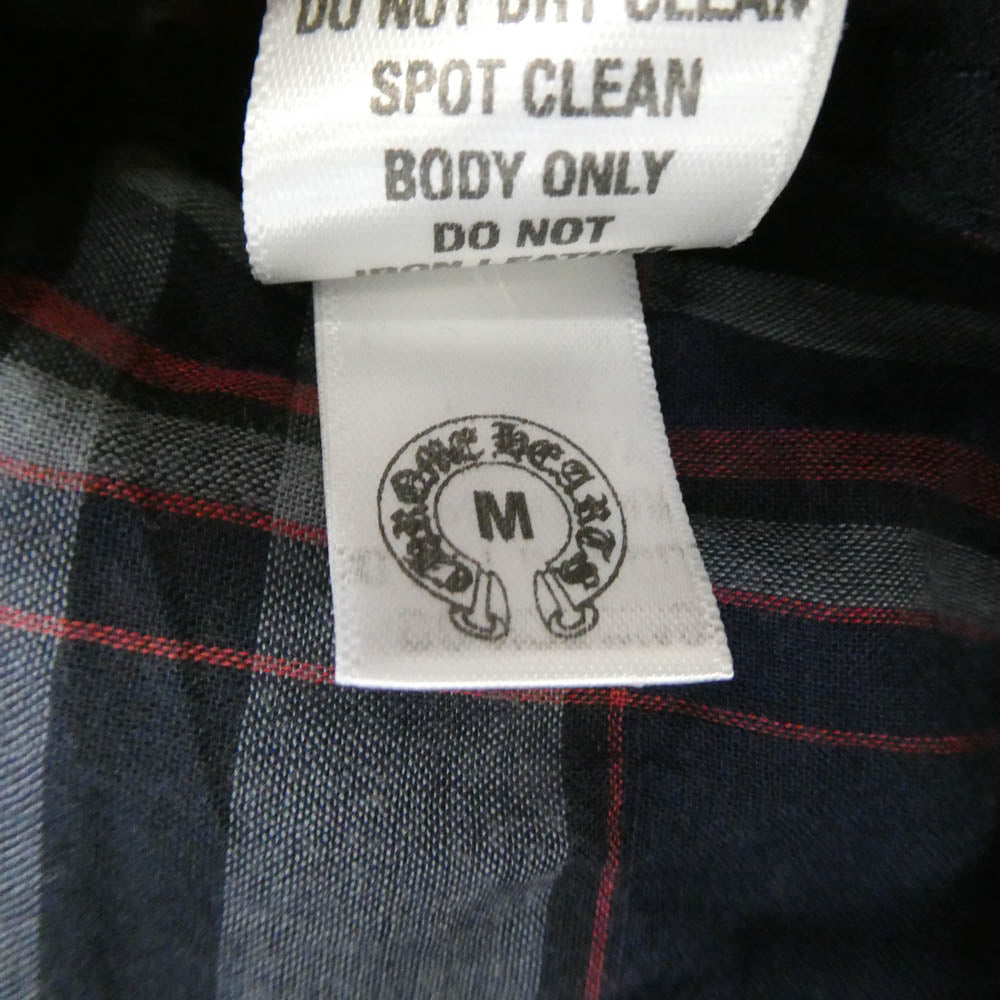 CHROME HEARTS クロムハーツ（原本無） BSフレアボタン 袖レザーパッチ 長袖 チェック シャツ グレー系 ネイビー系 M【中古】