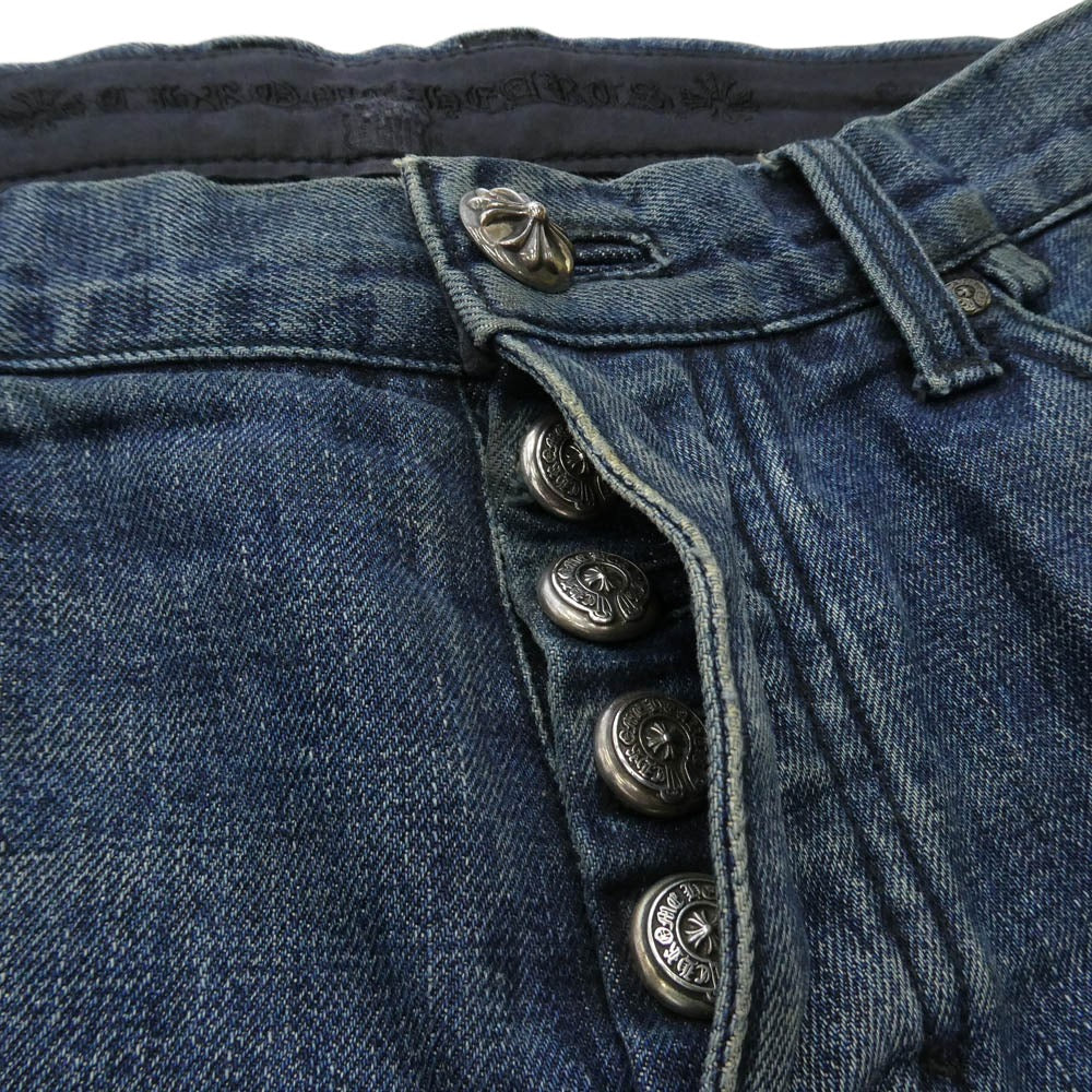 CHROME HEARTS クロムハーツ（原本無） クロスボールボタン ボタンフライ ホースシューボタン デニム パンツ インディゴブルー系 32【中古】