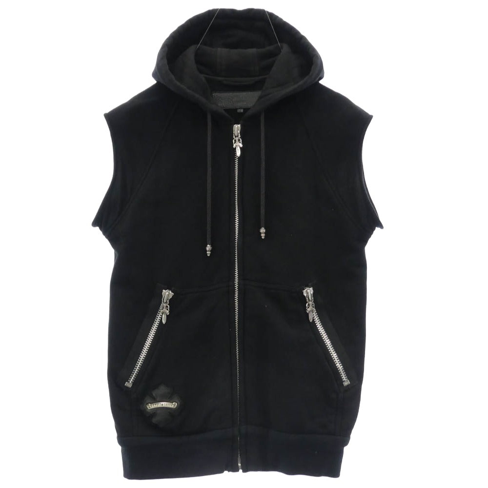 CHROME HEARTS クロムハーツ（原本無） LI'L PUDGE SS プラスレザーパッチ ダガージップ ノースリーブ パーカー フーディー ブラック系 M【中古】