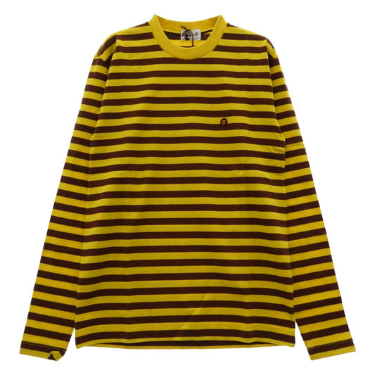 A BATHING APE アベイシングエイプ Baby milo ボーダー 長袖 Tシャツ イエロー系 ブラウン系 S【極上美品】【中古】