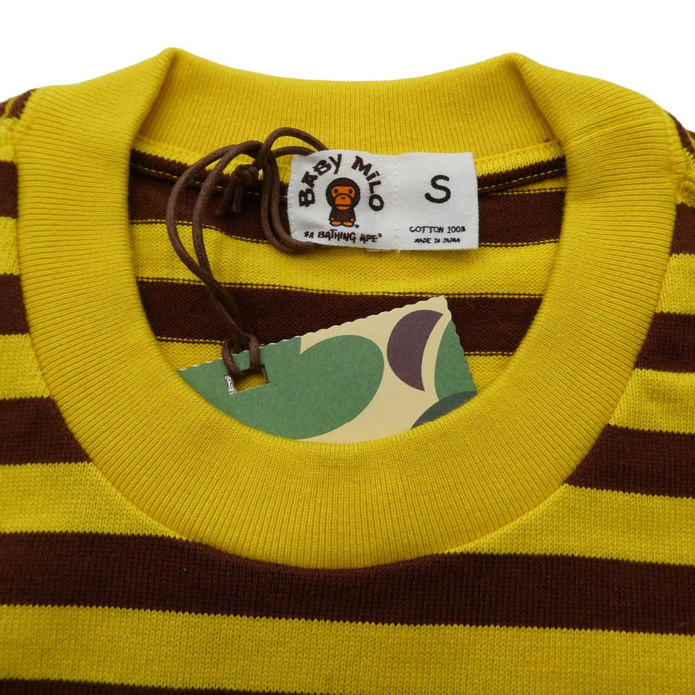 A BATHING APE アベイシングエイプ Baby milo ボーダー 長袖 Tシャツ イエロー系 ブラウン系 S【極上美品】【中古】