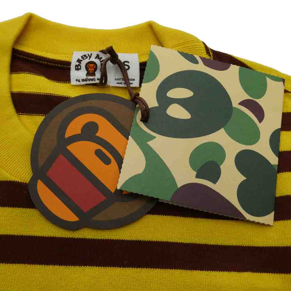 A BATHING APE アベイシングエイプ Baby milo ボーダー 長袖 Tシャツ イエロー系 ブラウン系 S【極上美品】【中古】