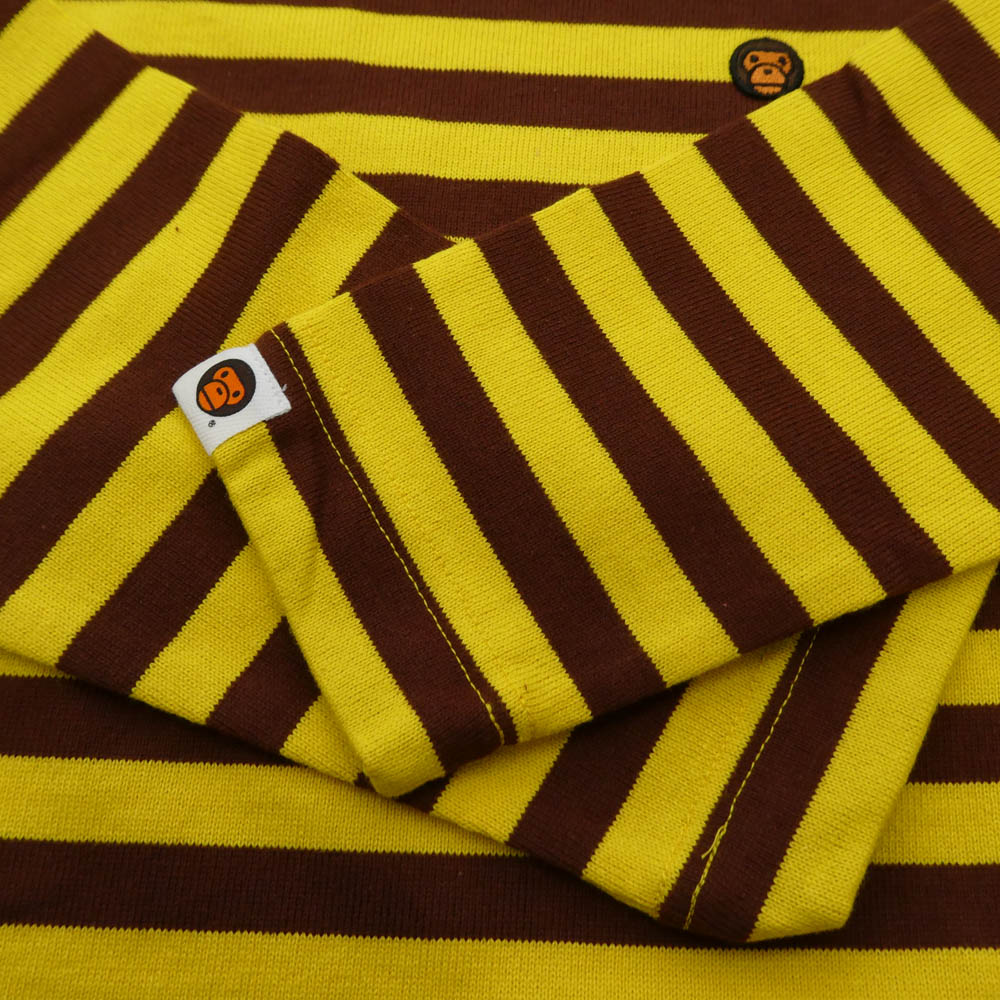 A BATHING APE アベイシングエイプ Baby milo ボーダー 長袖 Tシャツ イエロー系 ブラウン系 S【極上美品】【中古】