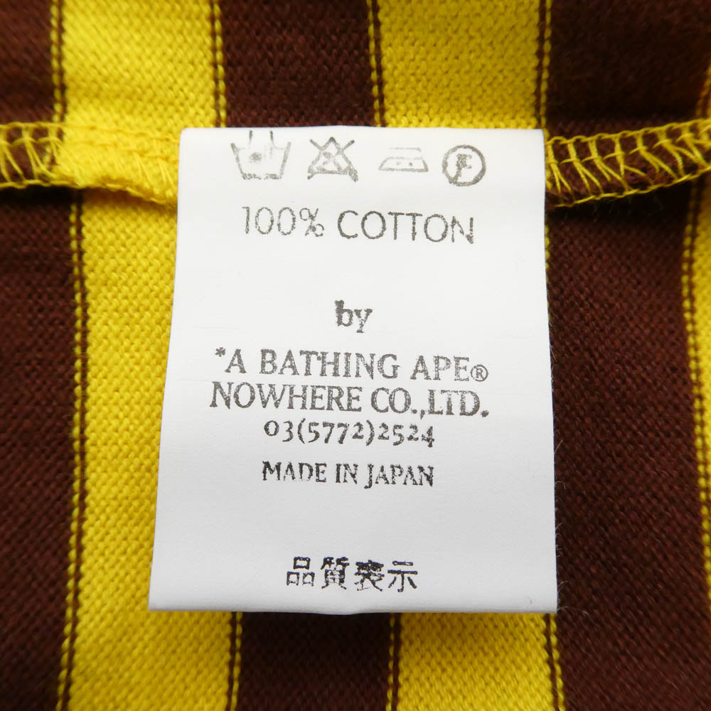 A BATHING APE アベイシングエイプ Baby milo ボーダー 長袖 Tシャツ イエロー系 ブラウン系 S【極上美品】【中古】