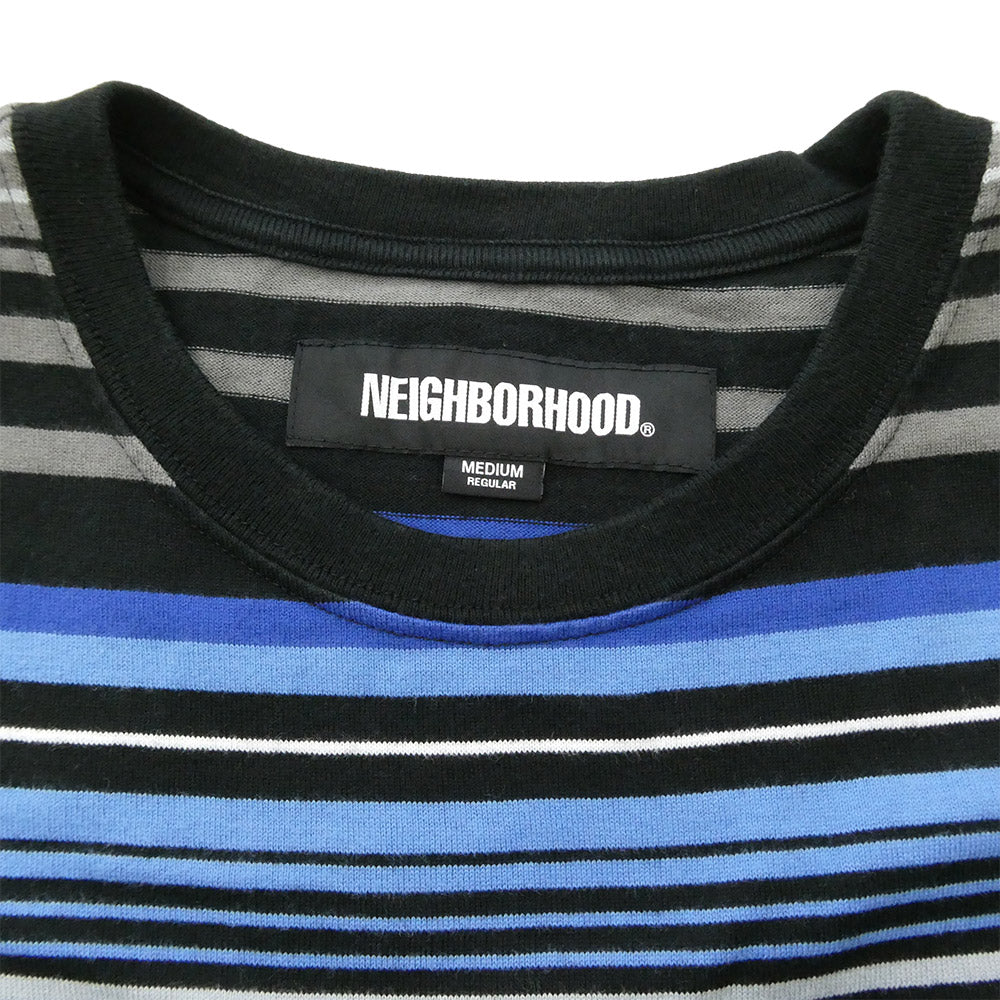 NEIGHBORHOOD ネイバーフッド 24SS 241FPNH-CSM12 BORDER CREWNECK SS Tシャツ ロゴ刺繍 ボーダー ブラック系 グレー系 ブルー系 M【中古】