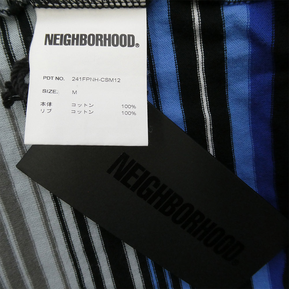 NEIGHBORHOOD ネイバーフッド 24SS 241FPNH-CSM12 BORDER CREWNECK SS Tシャツ ロゴ刺繍 ボーダー ブラック系 グレー系 ブルー系 M【中古】