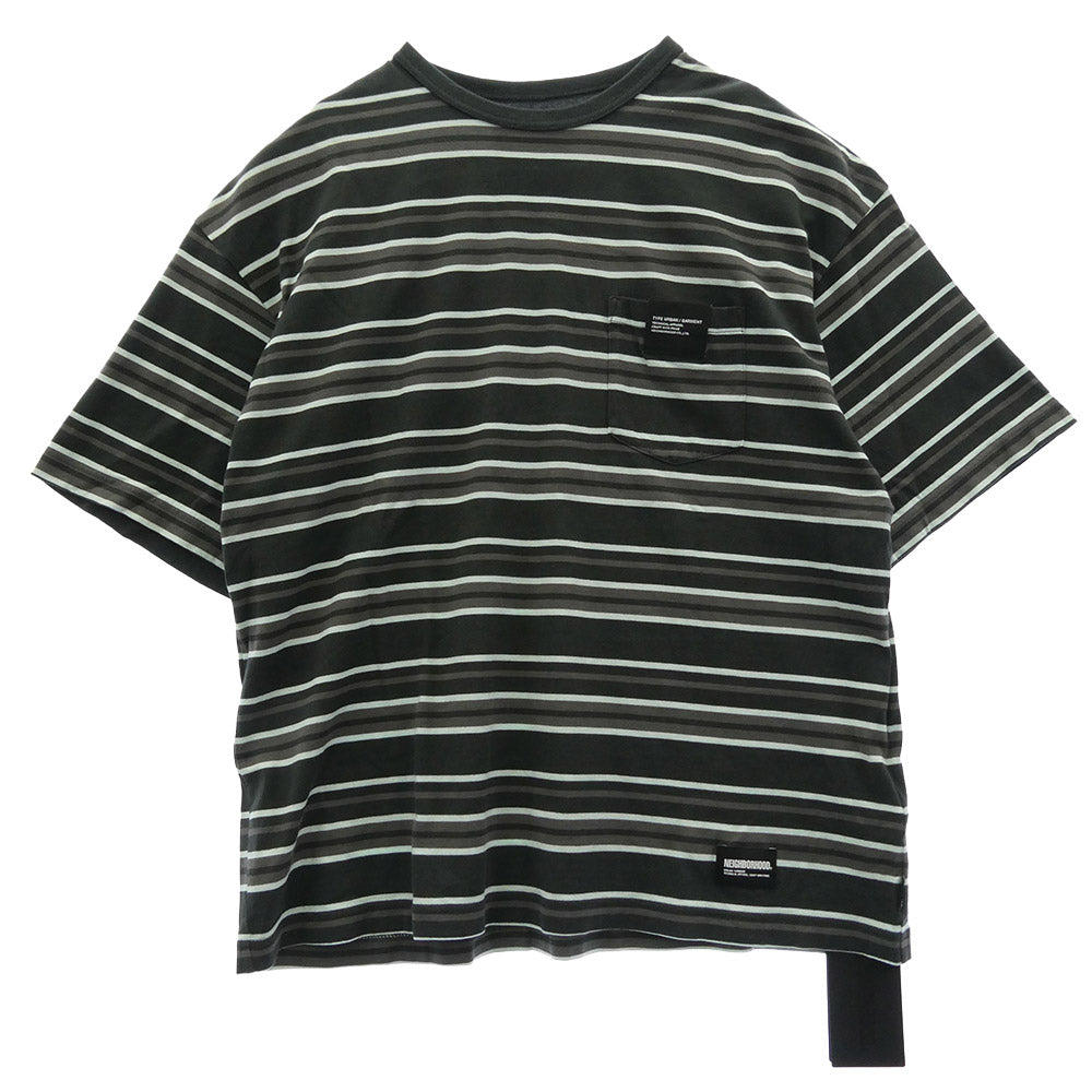 NEIGHBORHOOD ネイバーフッド 25SS 251FPNH-CSM09 BORDER CREWNECK-P SS Tシャツ ポケット ボーダー グリーン系 ブラウン系 M【中古】