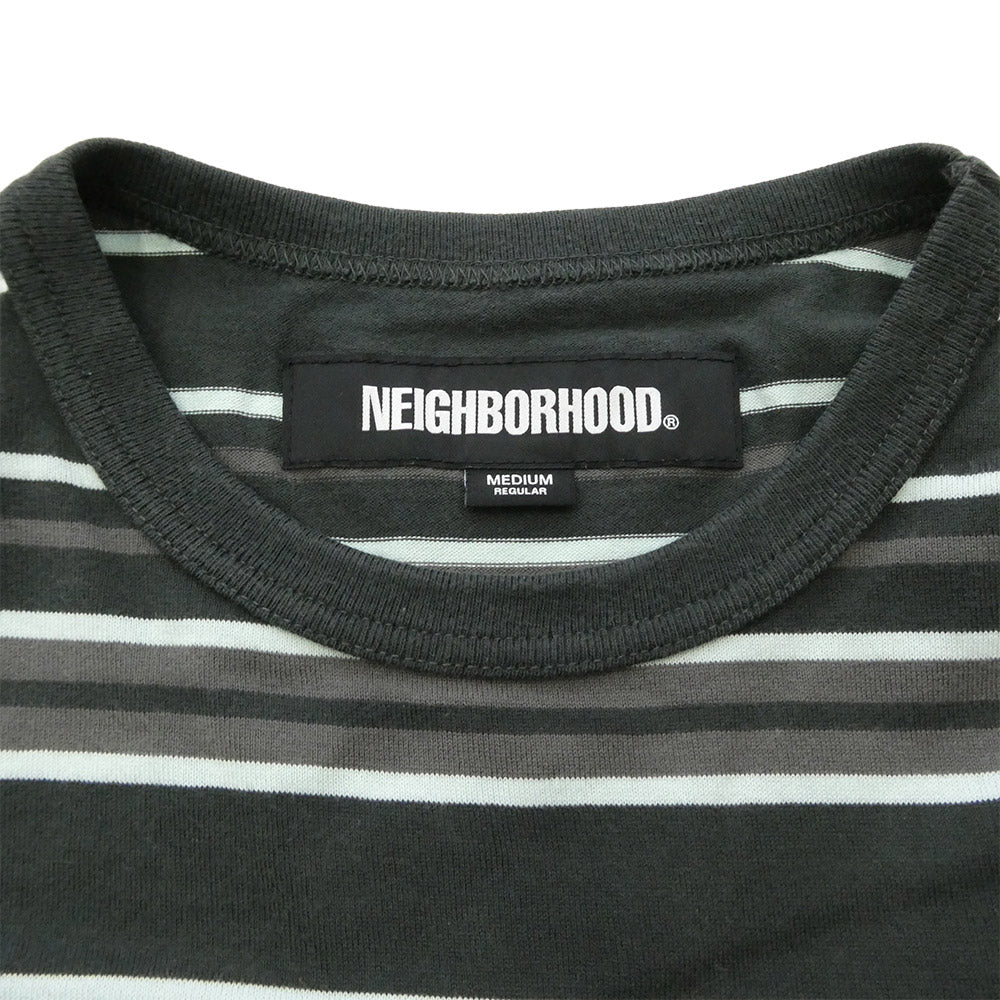 NEIGHBORHOOD ネイバーフッド 25SS 251FPNH-CSM09 BORDER CREWNECK-P SS Tシャツ ポケット ボーダー グリーン系 ブラウン系 M【中古】