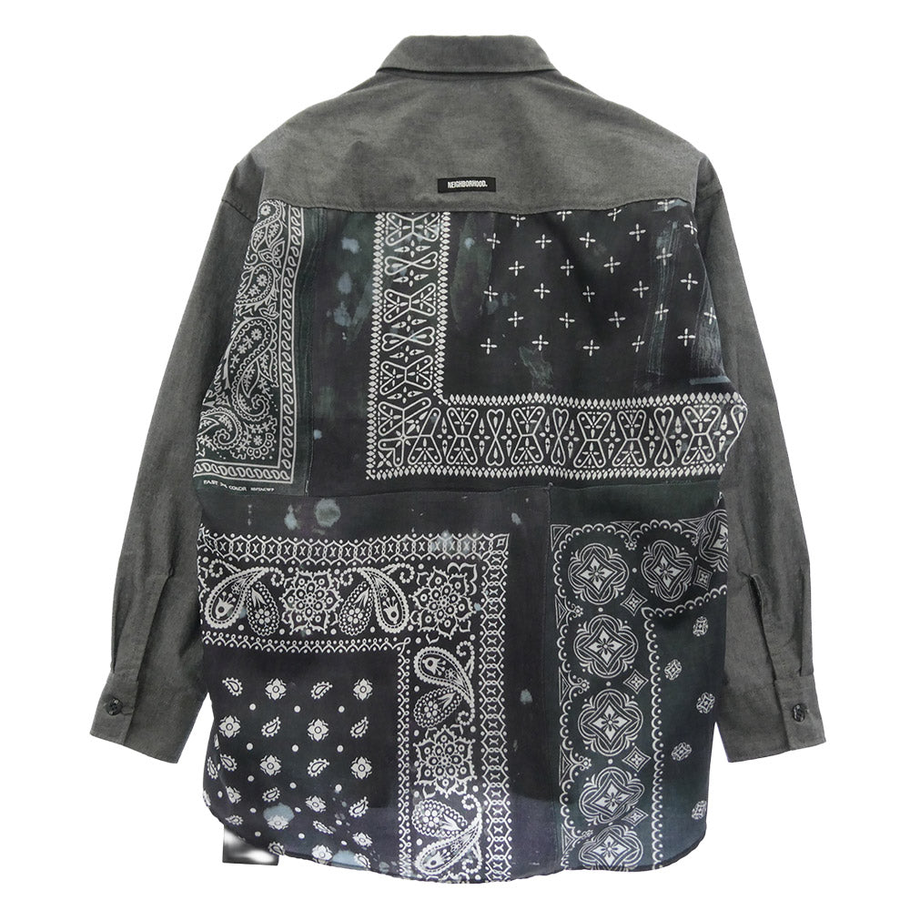 NEIGHBORHOOD ネイバーフッド 21AW 212TSNH-SHM05 BANDANA CHOPPED-2 CE-SHIRT バンダナ シャツ グレー系 S【美品】【中古】