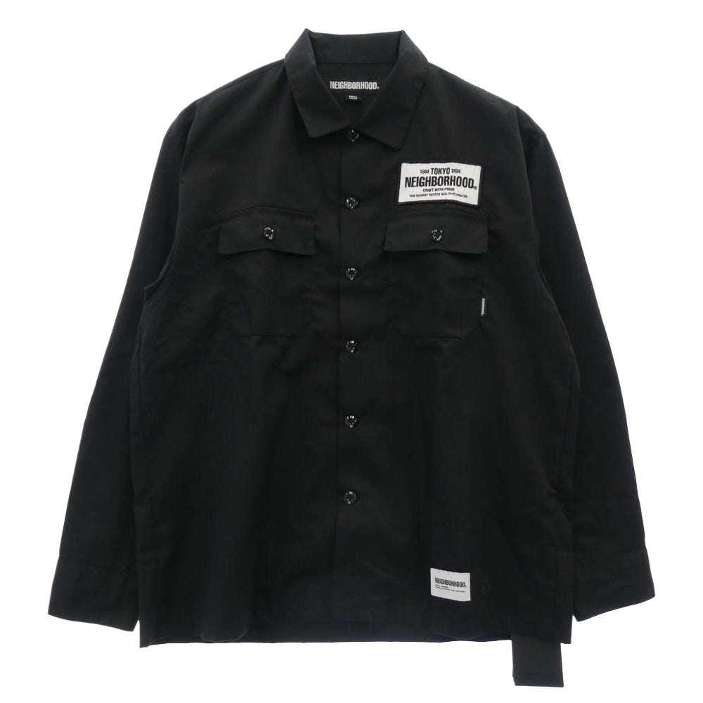 NEIGHBORHOOD ネイバーフッド 24SS 241TSNH-SHM01 CLASSIC WORK SHIRT ロゴプリント ワッペン クラシック ワークシャツ ブラック系 S【美品】【中古】