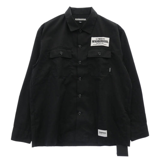 NEIGHBORHOOD ネイバーフッド 24SS 241TSNH-SHM01 CLASSIC WORK SHIRT ロゴプリント ワッペン クラシック ワークシャツ ブラック系 S【美品】【中古】