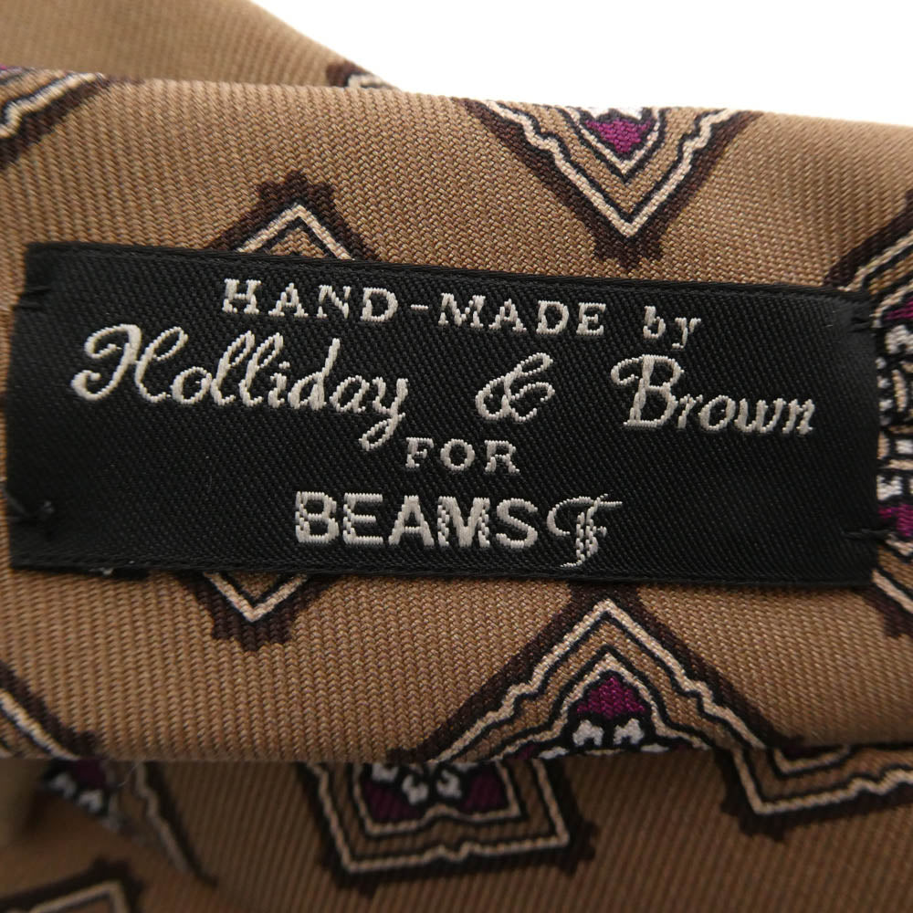 BEAMS ビームス ビームスF Holiday&Brown ホリデーアンドブラウン シルク ネクタイ ライトブラウン系【美品】【中古】