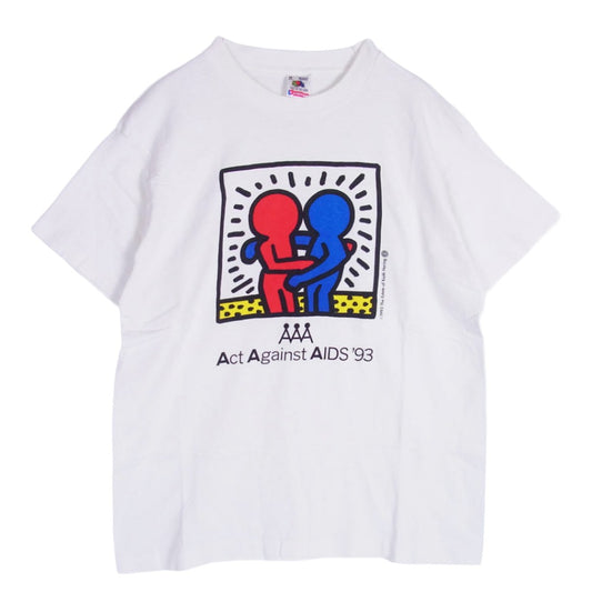 90s KeithHaring キースヘリング Act Against Aids 半袖 Tシャツ ホワイト系 M【中古】
