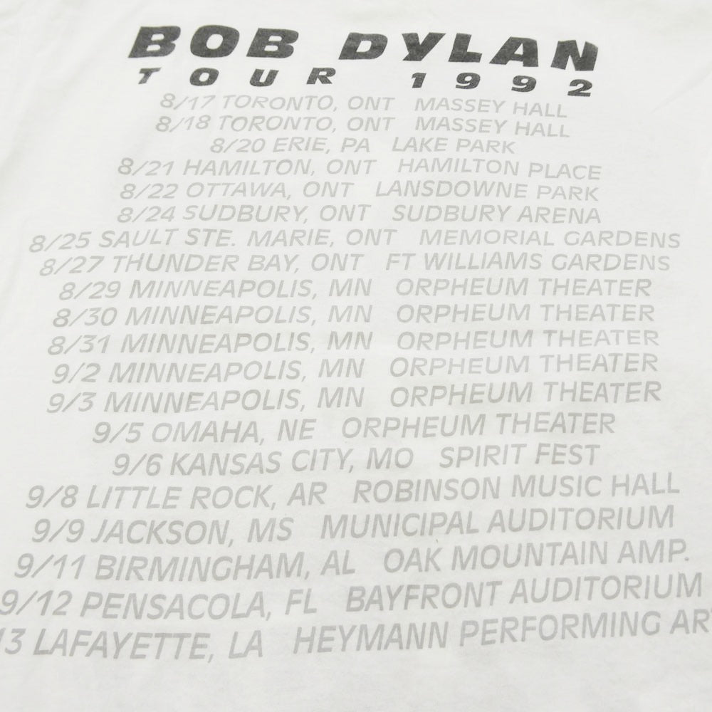90s USA製 BOB DYLAN ボブディラン BROCKUMタグ 1992ツアー 半袖 Tシャツ ホワイト系 L【中古】
