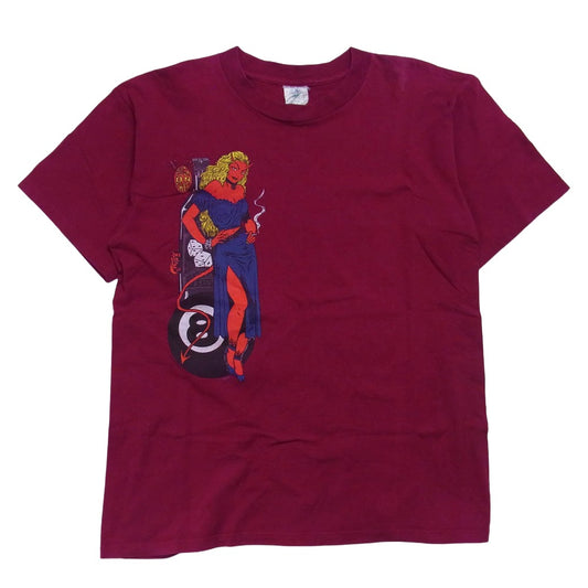 90s USA製 Frank Kozik 8ball Winterlandタグ 半袖 Tシャツ エンジ系 L【中古】