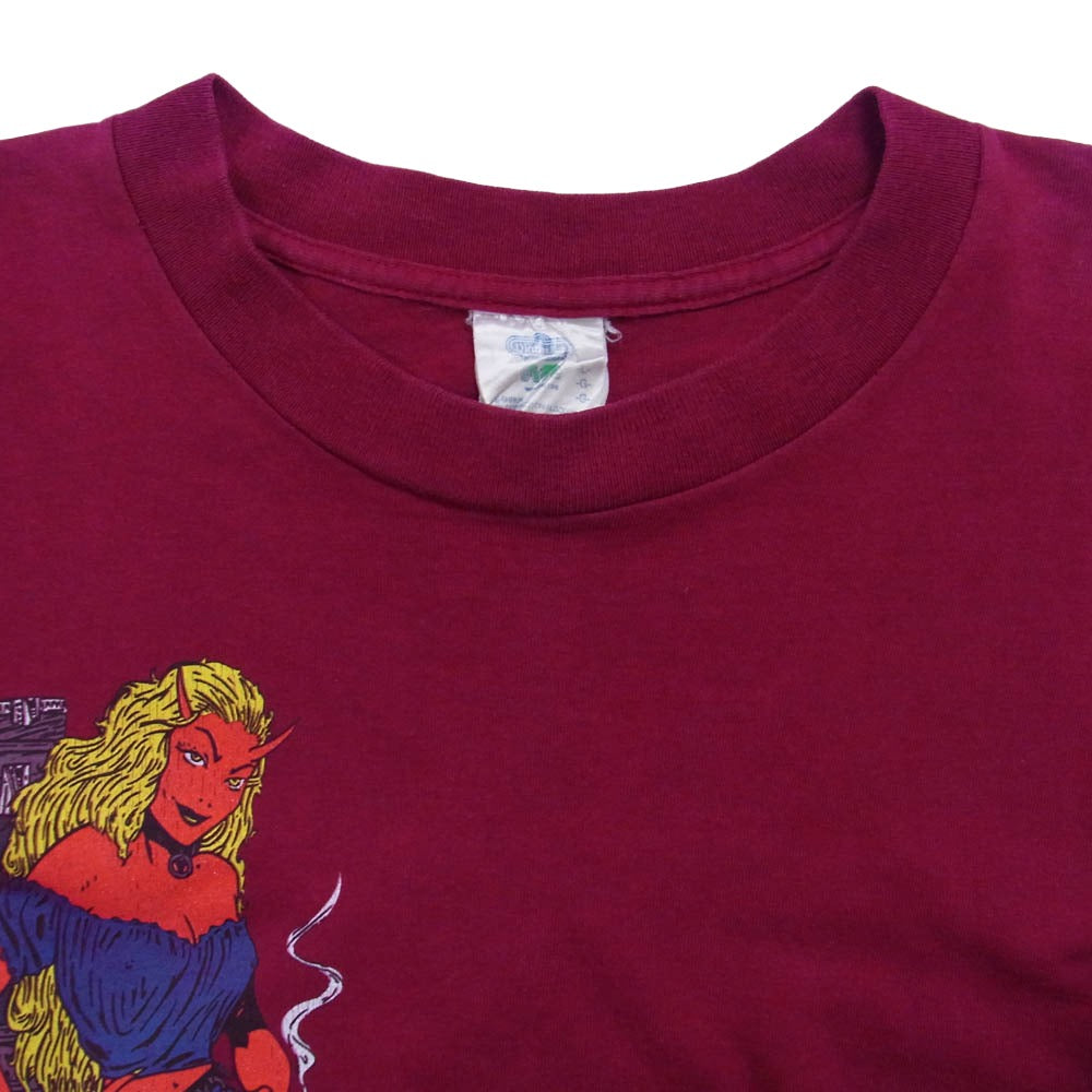 90s USA製 Frank Kozik 8ball Winterlandタグ 半袖 Tシャツ エンジ系 L【中古】
