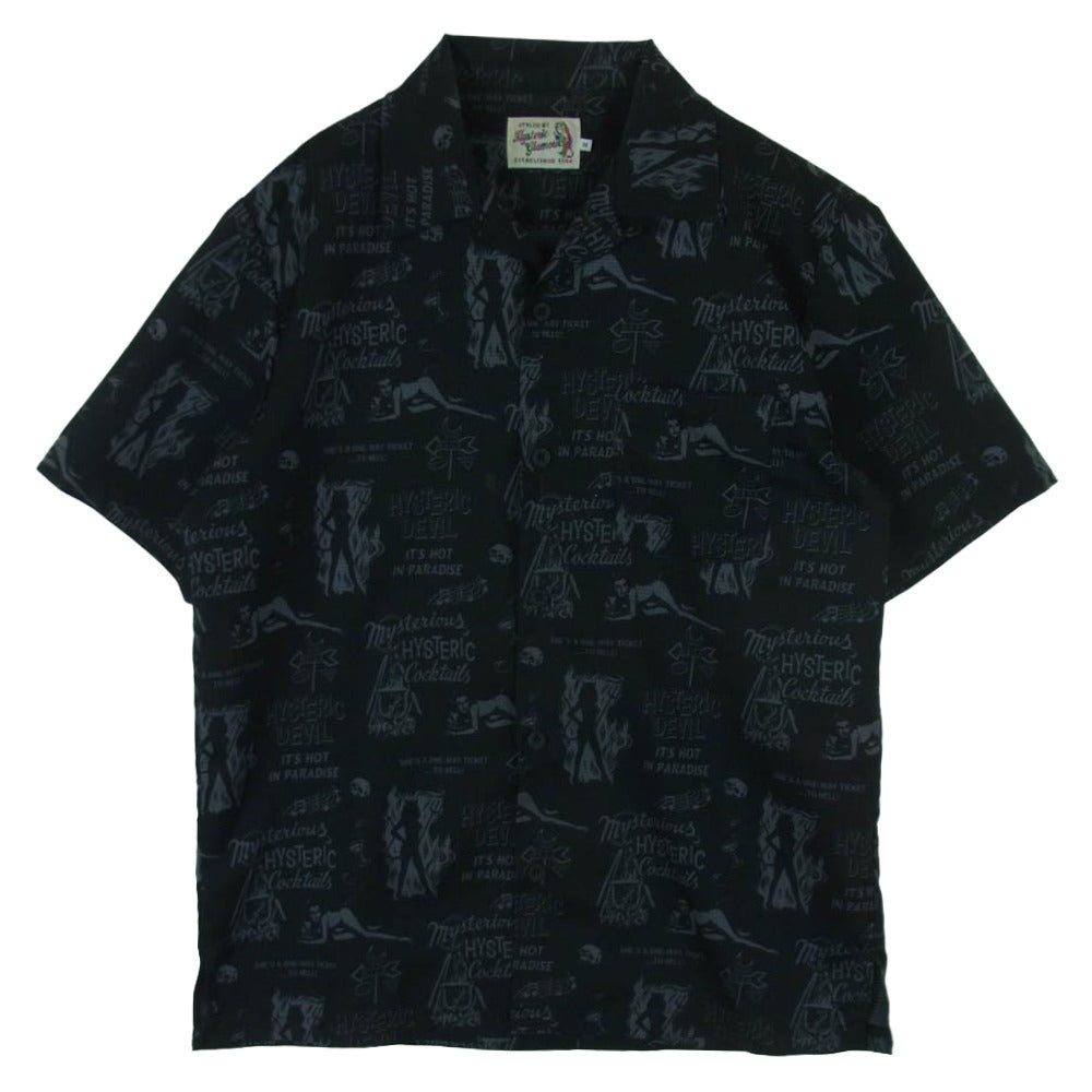 HYSTERIC GLAMOUR ヒステリックグラマー 19SS 02182AH05 DEVILS COCKTAIL 総柄 半袖 シャツ ブラック系 M【中古】