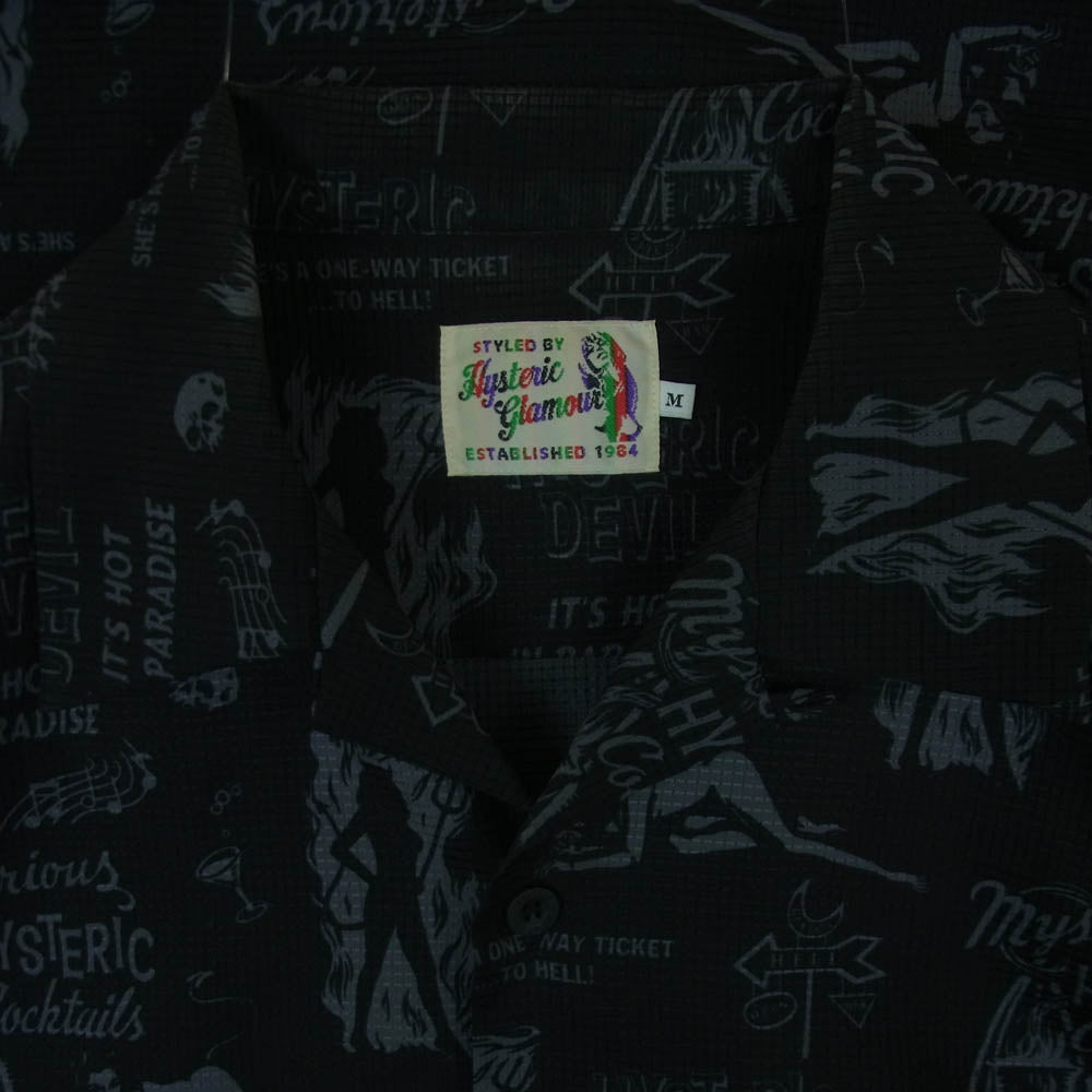 HYSTERIC GLAMOUR ヒステリックグラマー 19SS 02182AH05 DEVILS COCKTAIL 総柄 半袖 シャツ ブラック系 M【中古】