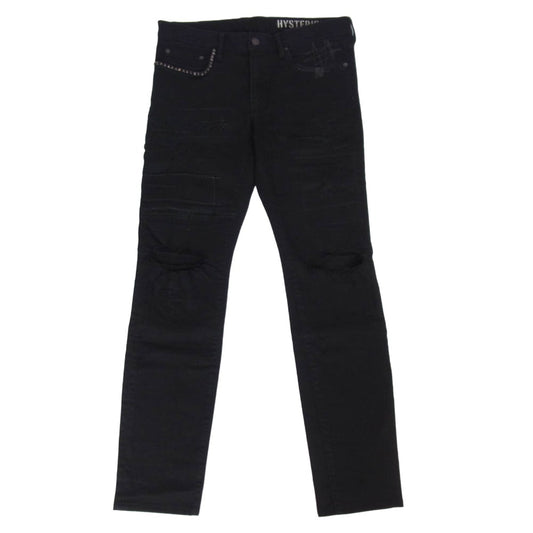 HYSTERIC GLAMOUR ヒステリックグラマー 02191AP10 SPBR加工 ISKO ストレッチ デニム スキニー パンツ ブラック系 31【中古】