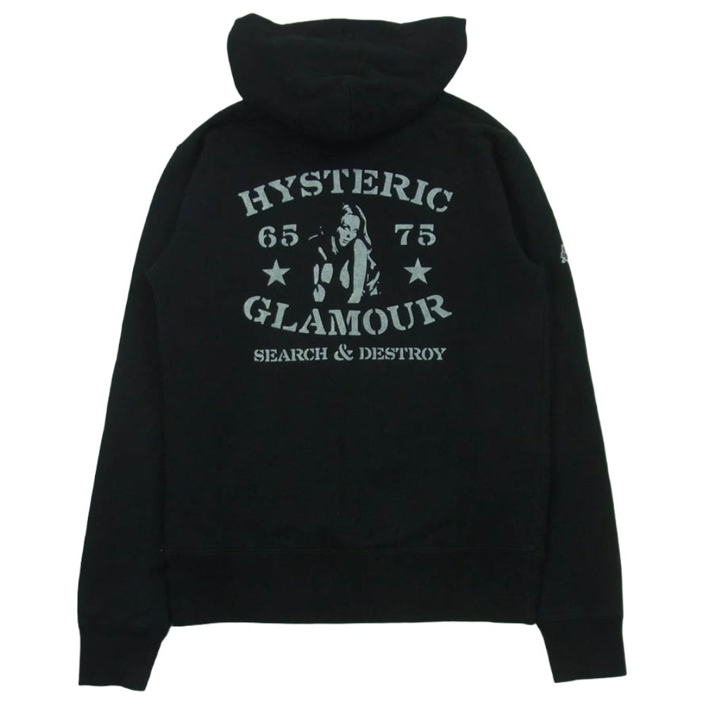 HYSTERIC GLAMOUR ヒステリックグラマー 15SS 0251CF02 ROCK PRESS pt PK ロック プレス ガールプリント フーディ パーカー ブラック系 S【中古】
