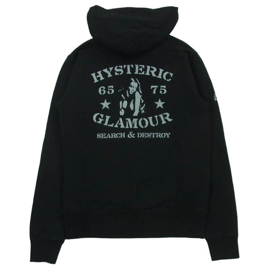 HYSTERIC GLAMOUR ヒステリックグラマー 15SS 0251CF02 ROCK PRESS pt PK ロック プレス ガールプリント フーディ パーカー ブラック系 S【中古】