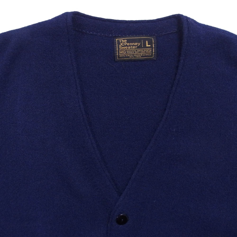 70s 80s JCpenney Sweater ジェーシーペニー セーター カーディガン ネイビー系 L【中古】