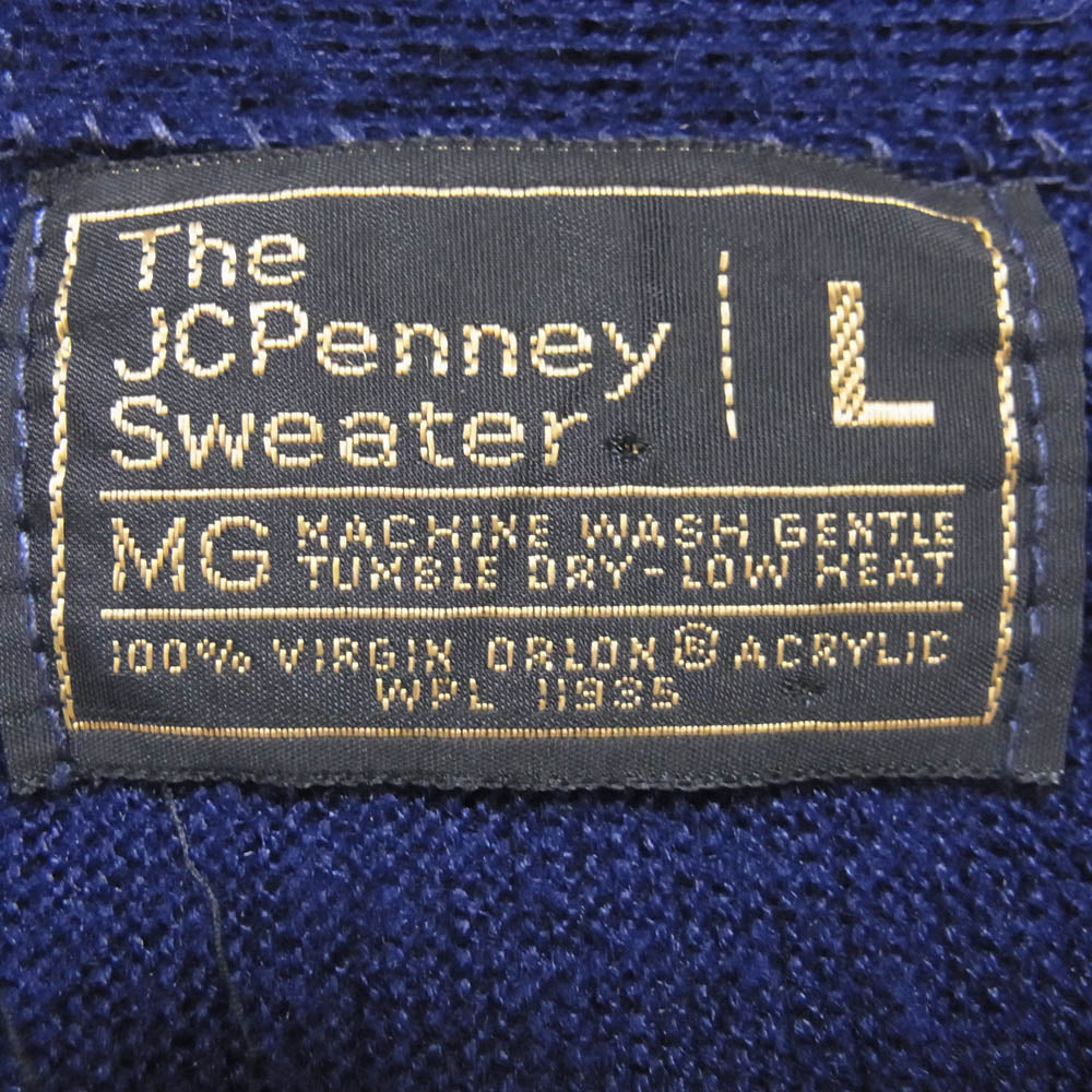 70s 80s JCpenney Sweater ジェーシーペニー セーター カーディガン ネイビー系 L【中古】