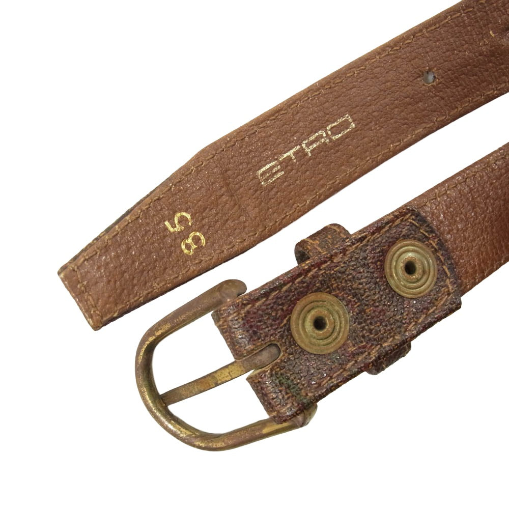 ETRO エトロ ペイズリー レザー ベルト ブラウン系【中古】