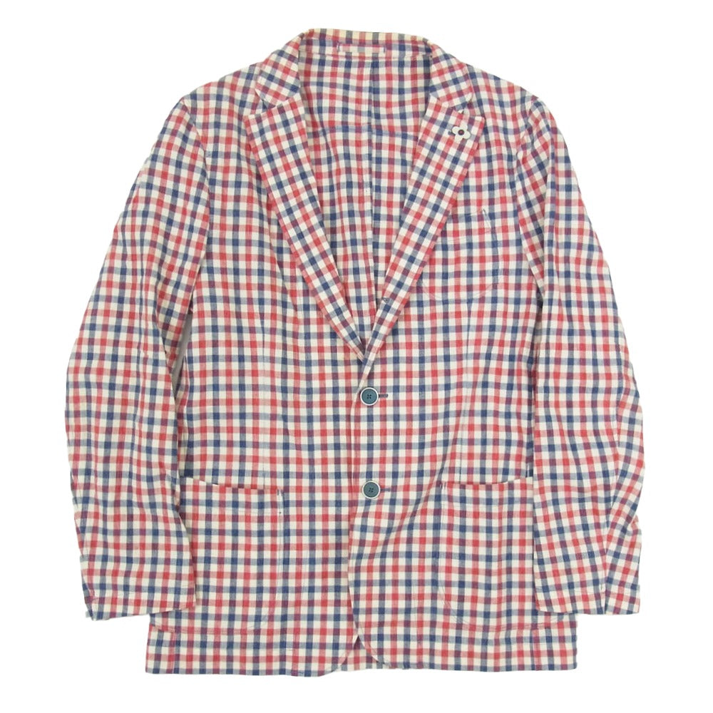 LARDINI ラルディーニ JK.64 3B ブートニエール付き 段返り コットン チェック テーラード ジャケット マルチカラー系 46【中古】