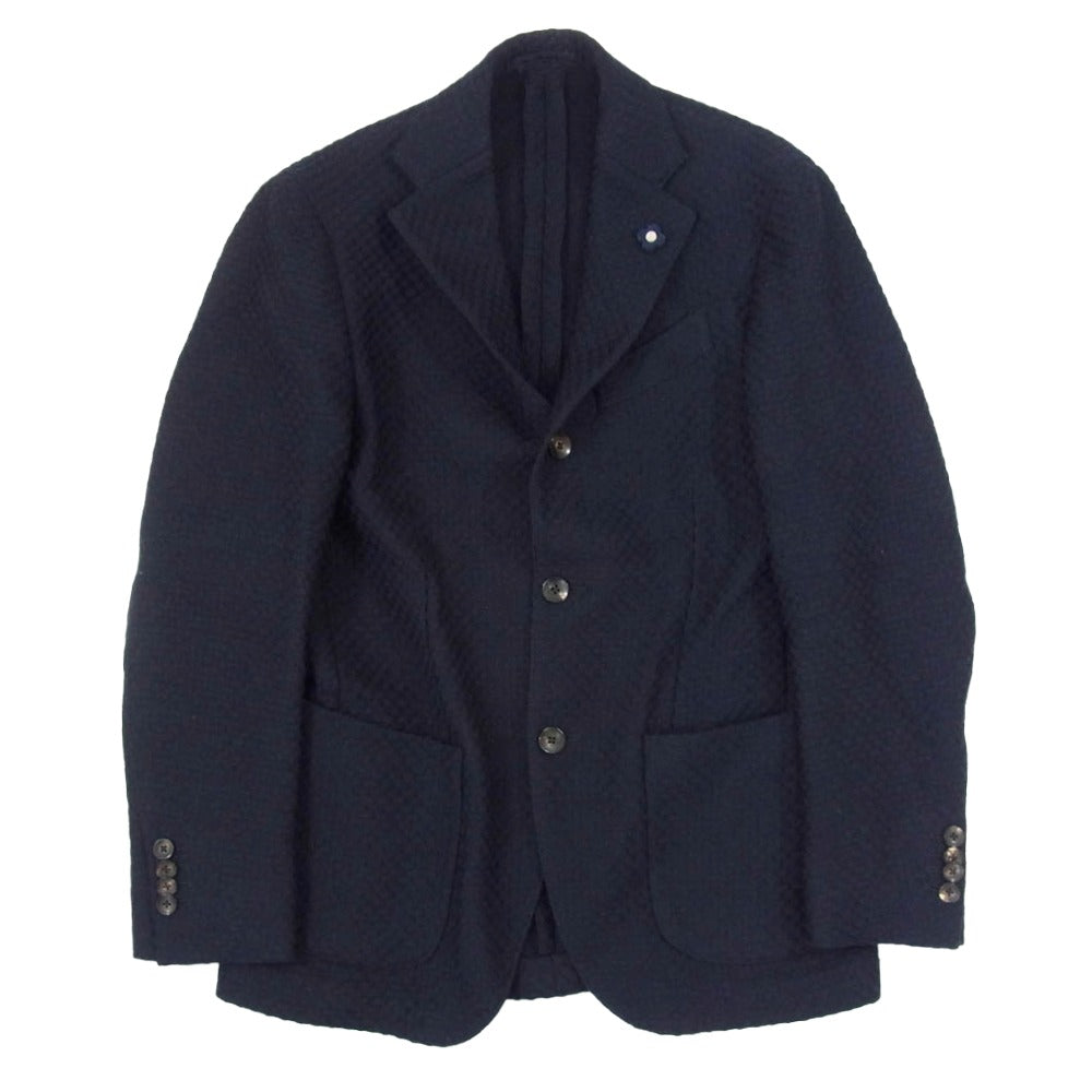 LARDINI ラルディーニ no.34 FABRIC ブートニエール付き ウール ニット 3B シングル テーラードジャケット ネイビー系 42【中古】