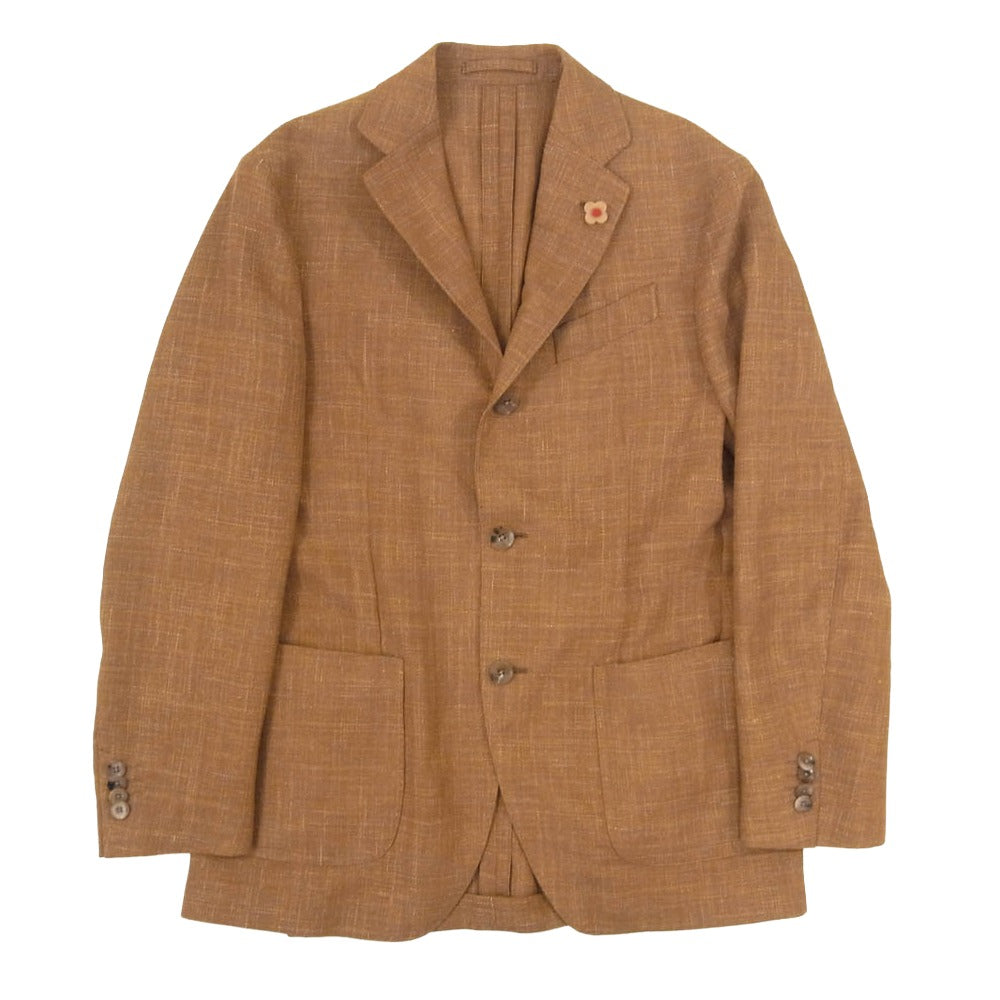 LARDINI ラルディーニ JK767 easy wear ブートニエール付き リネン 3B テーラード ジャケット ブラウン系 44【中古】