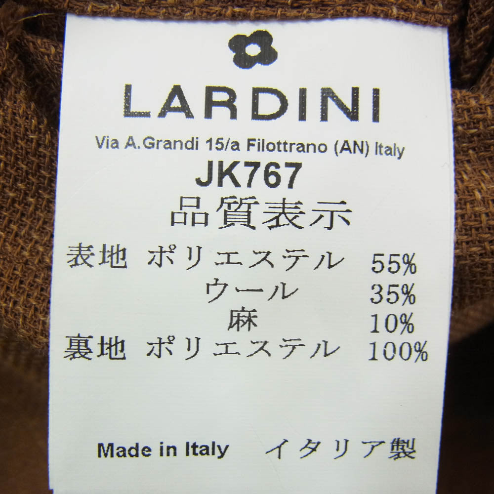 LARDINI ラルディーニ JK767 easy wear ブートニエール付き リネン 3B テーラード ジャケット ブラウン系 44【中古】