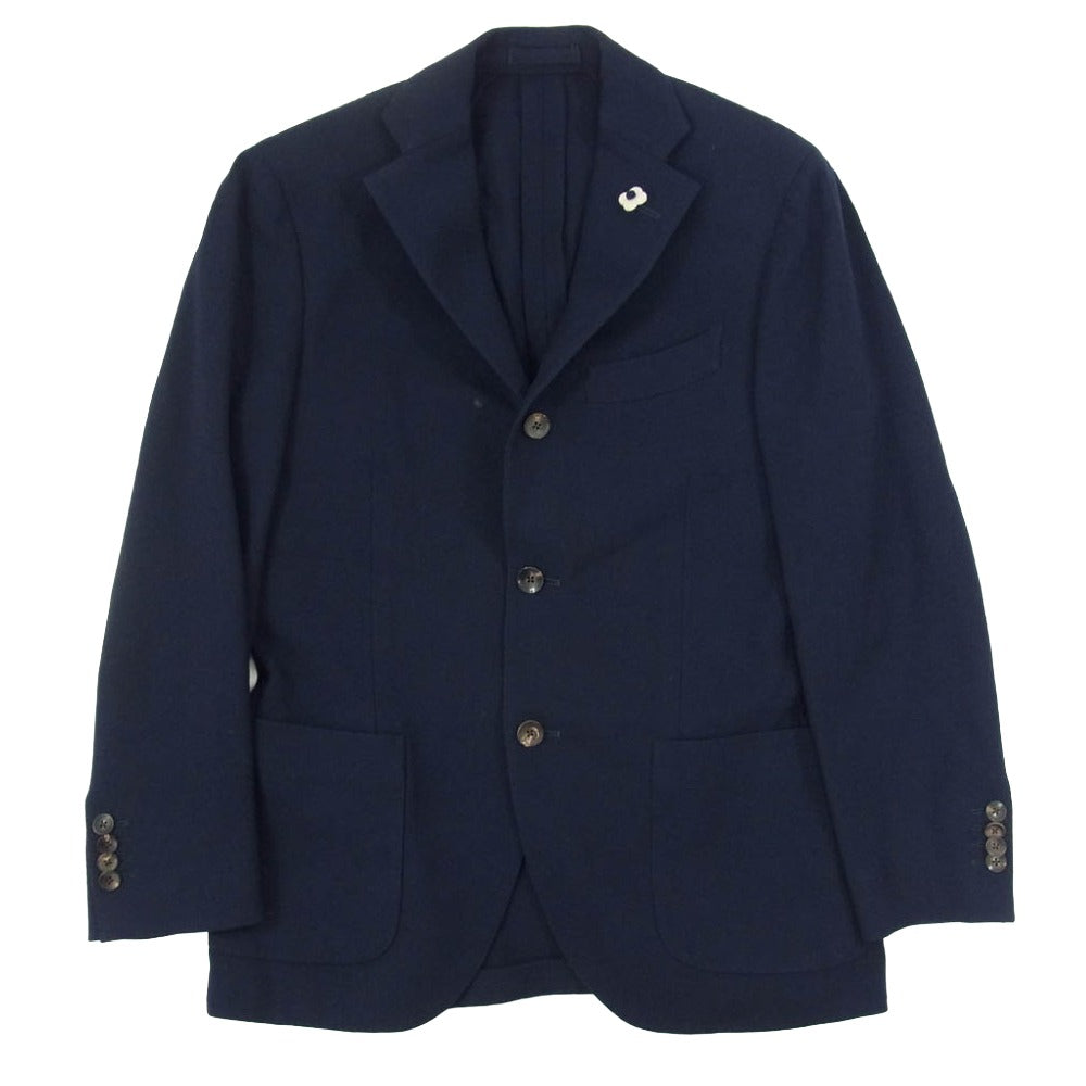 LARDINI ラルディーニ JK.69 ブートニエール付き ウール レーヨン シングル テーラード ジャケット ネイビー系 44【中古】