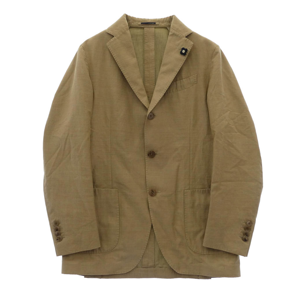 LARDINI ラルディーニ SU.717-A tessuto esclusivo ブートニエール付き ウール コットン 3B テーラードジャケット セットアップ ベージュ系 44【中古】