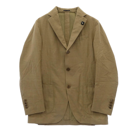 LARDINI ラルディーニ SU.717-A tessuto esclusivo ブートニエール付き ウール コットン 3B テーラードジャケット セットアップ ベージュ系 44【中古】