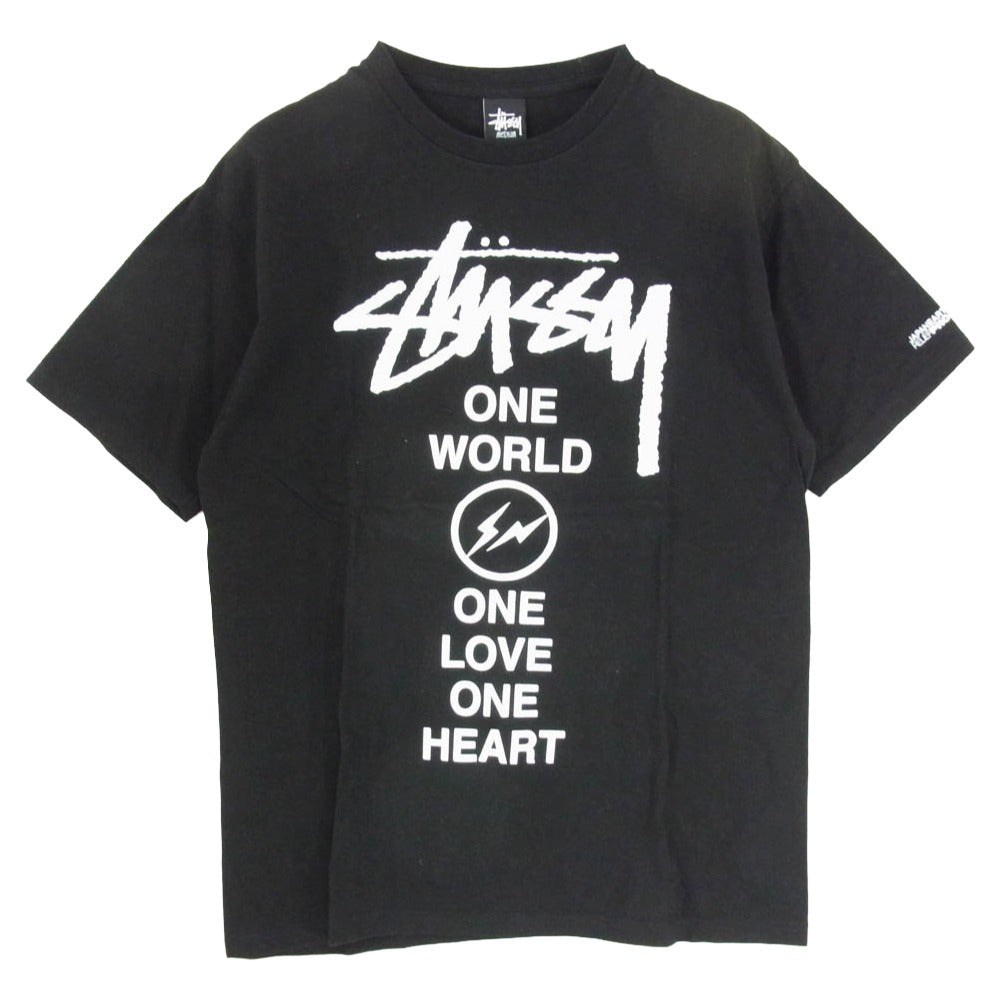 STUSSY ステューシー × fragment フラグメント 2011復興支援チャリティー ONE WORLD ONE LOVE ONE HEART Tシャツ 半袖 カットソー ブラック系 L【美品】【中古】