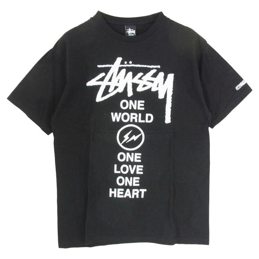 STUSSY ステューシー × fragment フラグメント 2011復興支援チャリティー ONE WORLD ONE LOVE ONE HEART Tシャツ 半袖 カットソー ブラック系 L【美品】【中古】