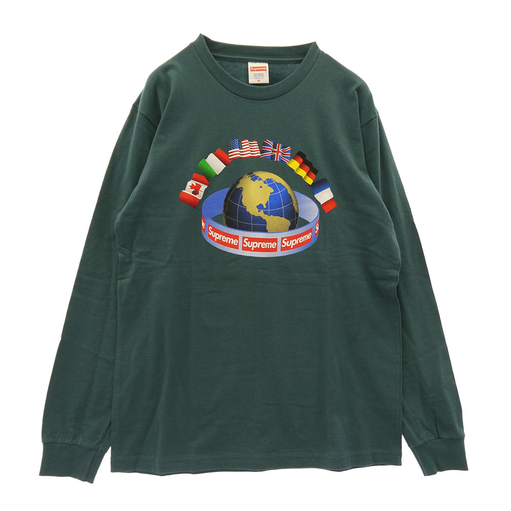 Supreme シュプリーム 15AW Worldwide L/S Tee ワールドワイド ロングスリーブ 長袖 カットソーＴシャツ モスグリーン系 M【美品】【中古】