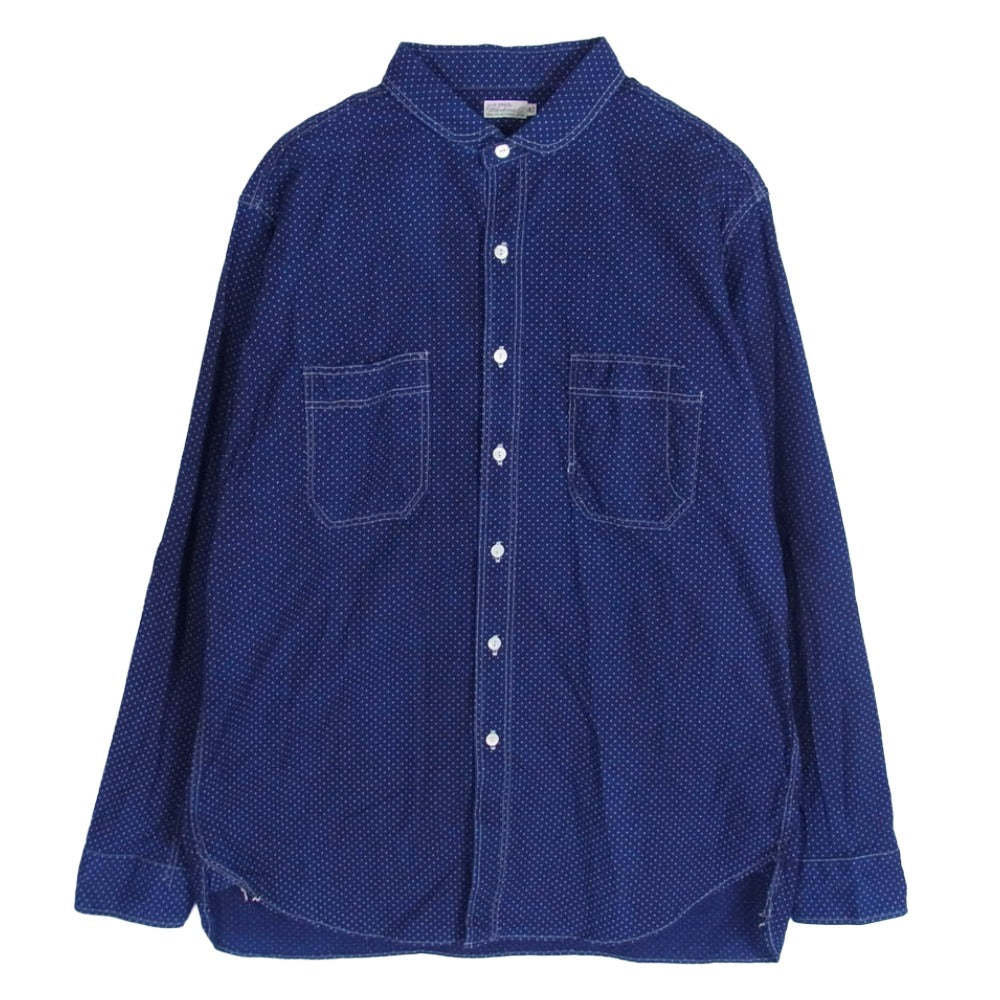 WAREHOUSE ウエアハウス ポルカドット ラウンドカラー 長袖 シャツ ブルー系 42【中古】