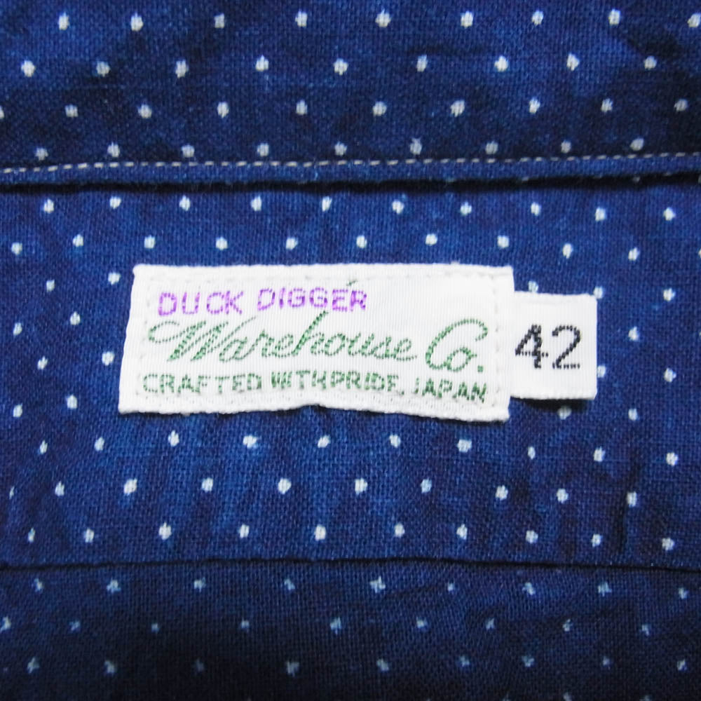 WAREHOUSE ウエアハウス ポルカドット ラウンドカラー 長袖 シャツ ブルー系 42【中古】