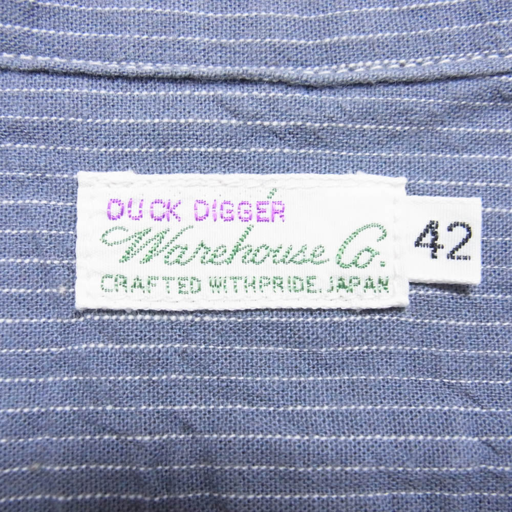 WAREHOUSE ウエアハウス DUCK DIGGER ダックディガー ダブルフロントポケット ウォバッシュ ストライプ 長袖 シャツ グレー系 42【中古】
