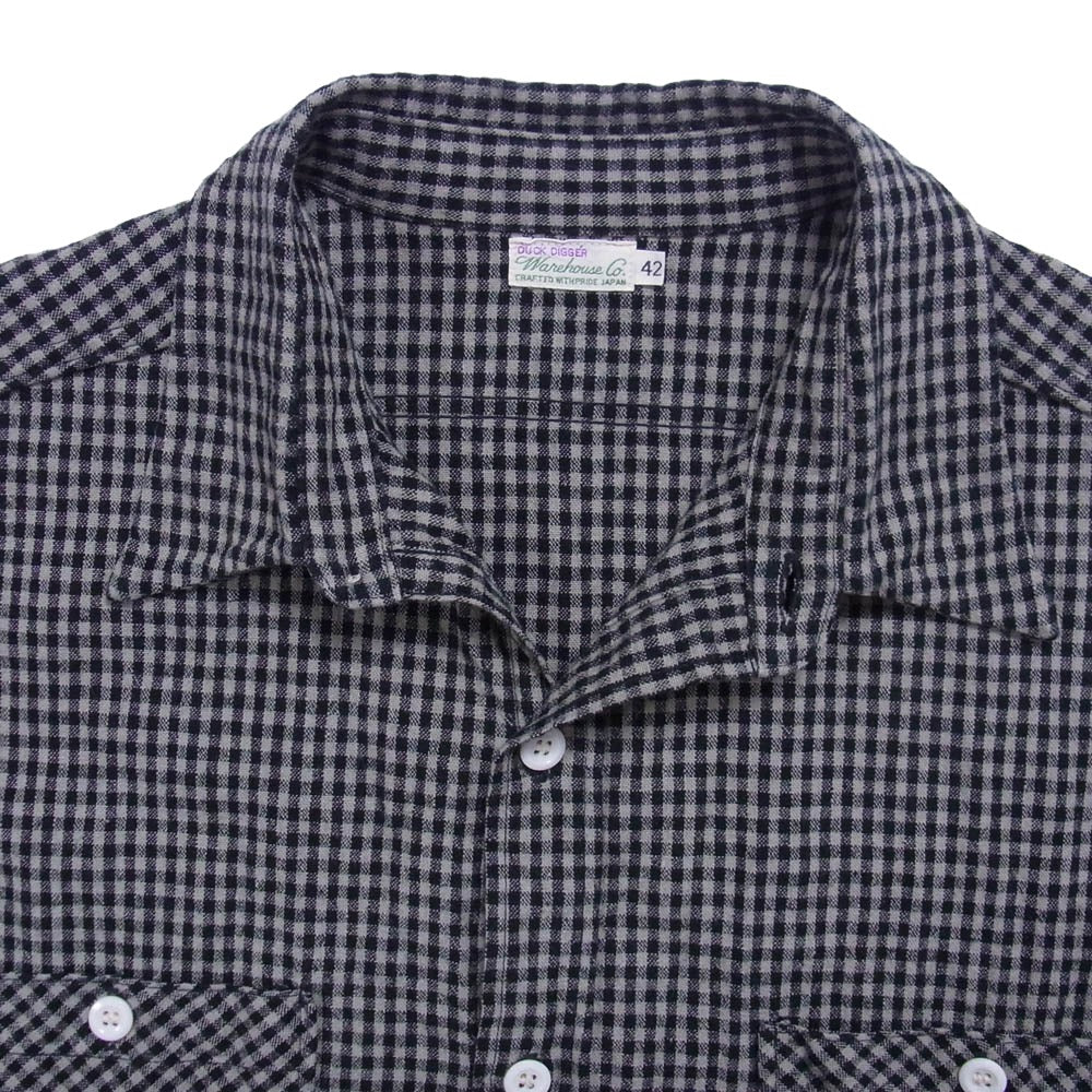 WAREHOUSE ウエアハウス DUCK DIGGER ダックディガー シアサッカー 長袖 ギンガム チェック シャツ ブラック系 42【中古】
