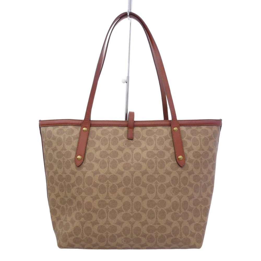 COACH コーチ 32714 シグネチャー PVC トート バッグ ブラウン系【中古】