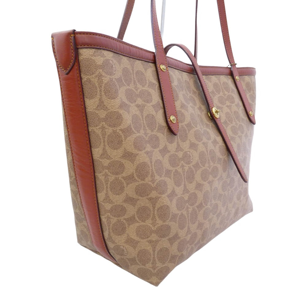 COACH コーチ 32714 シグネチャー PVC トート バッグ ブラウン系【中古】