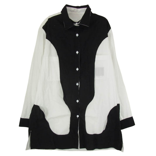 Yohji Yamamoto POUR HOMME ヨウジヤマモトプールオム 23AW HJ-B73-515 power of the WHITE shirt パワー オブ ザ ホワイトシャツ リバーシブル 白黒使いスペアカラー ブラウス 長袖 シャツ ブラック系 サイズ表記無【中古】